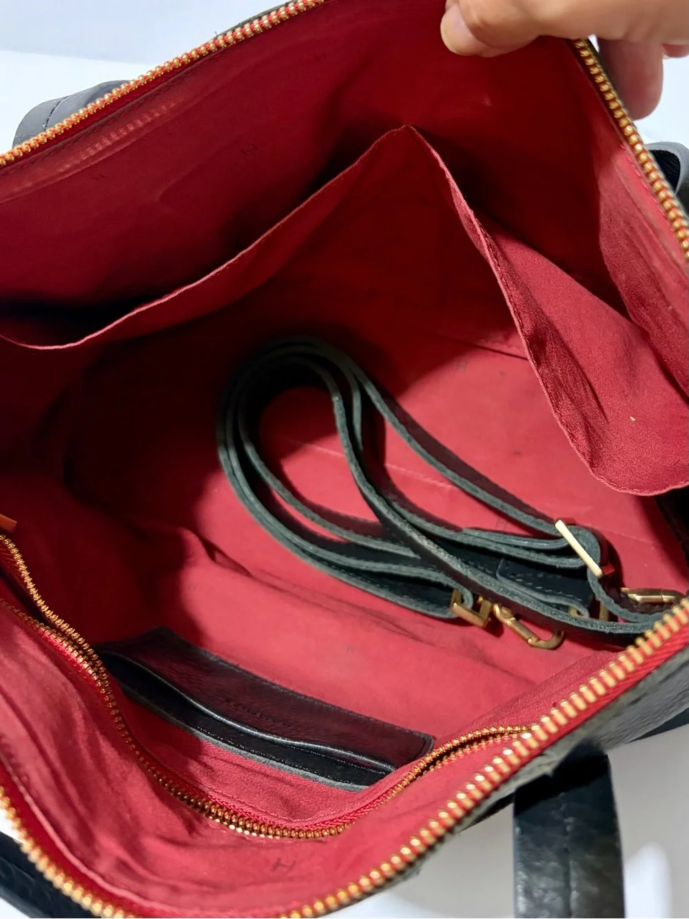 Hammitt Addie Medium Black Leather Tote with Red Zip Accents/Brushed Gold Hardwa